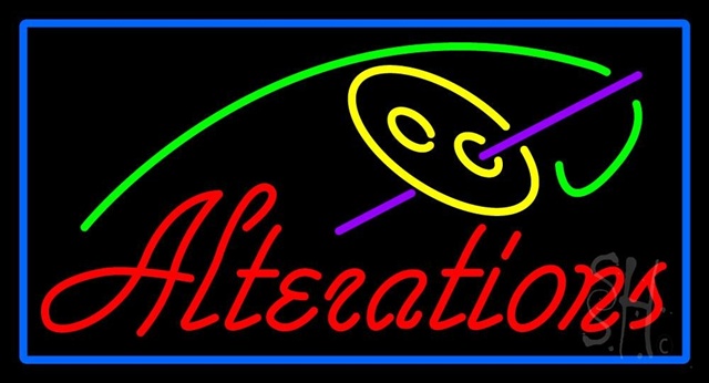 Sign Store N100-3599-clear Red Alteration Logo Blue Border Clear Backing Neon Sign- 37 x 20 x 1 In.