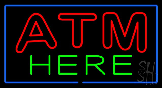 Sign Store N100-3601-clear Double Stroke ATM Here Blue Border Clear Backing Neon Sign- 37 x 20 x 1 In.