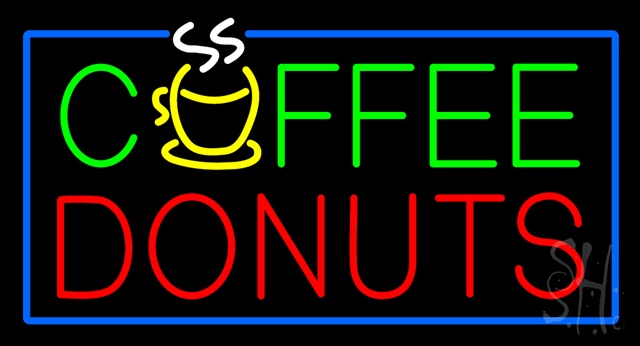 Sign Store N100-3614-clear Green Coffee Donuts Red Blue Border Clear Backing Neon Sign- 37 x 20 x 1 In.