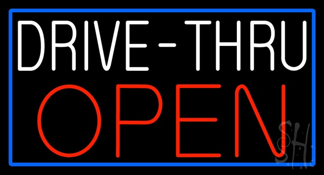 Sign Store N100-3620-clear White Drive-Thru Red Open With Blue Border Clear Backing Neon Sign- 37 x 20 x 1 In.