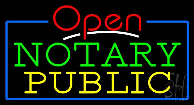 Sign Store N100-3463-clear Red Open Notary Public Blue Border Clear Backing Neon Sign- 37 x 20 x 1 In.