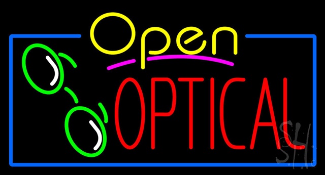 Sign Store N100-3464-clear Yellow Open Red Optical Logo Clear Backing Neon Sign- 37 x 20 x 1 In.