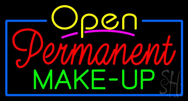 Sign Store N100-3472-clear Yellow Open Permanent Make Up Blue Border Clear Backing Neon Sign- 37 x 20 x 1 In.