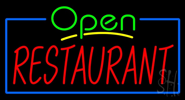Sign Store N100-3483-clear Green Open Restaurant Blue Border Clear Backing Neon Sign- 37 x 20 x 1 In.