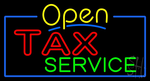 Sign Store N100-3506-clear Yellow Open Double Stroketax Service Clear Backing Neon Sign- 37 x 20 x 1 In.