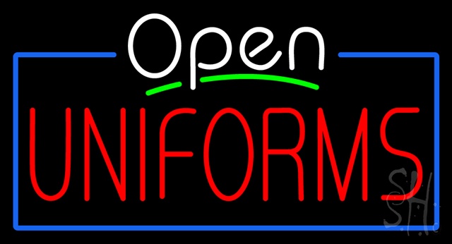 Sign Store N100-3514-clear White Open Uniforms Blue Border Clear Backing Neon Sign- 37 x 20 x 1 In.