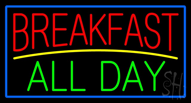 Sign Store N105-0145-clear Breakfast All Day Blue Border Clear Backing Neon Sign- 37 x 20 x 1 In.