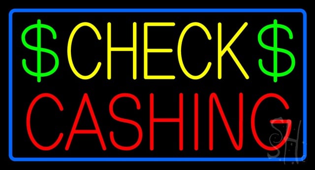 Sign Store N105-0148-clear Check Cashing Dollar Logo Blue Border Clear Backing Neon Sign- 37 x 20 x 1 In.