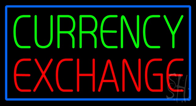 Sign Store N105-0155-clear Currency Exchange Blue Border Clear Backing Neon Sign- 37 x 20 x 1 In.