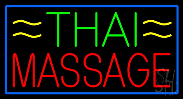 Sign Store N105-0177-clear Green Thai Red Massage Blue Border Clear Backing Neon Sign- 37 x 20 x 1 In.