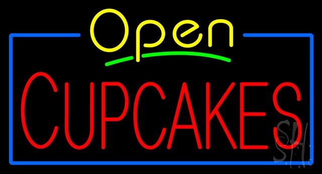 Sign Store N105-0261-clear Open Cupcakes With Blue Border Clear Backing Neon Sign- 37 x 20 x 1 In.