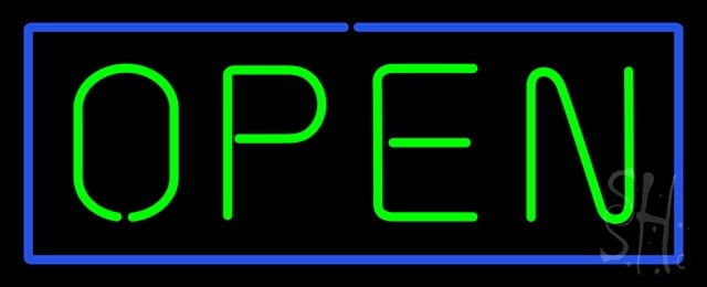 Sign Store N100-0881-clear Open - Horizontal Green Letters With Blue Border Clear Backing Neon Sign- 32 x 13 x 1 In.