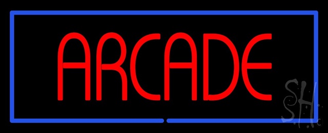 Everything Neon N100-0886 Red Arcade Blue Border LED Neon Sign 10 x 24 - inches -  The Sign Store