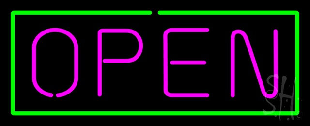 Sign Store N100-1089-clear Open - Horizontal Pink Letters With Green Border Clear Backing Neon Sign- 32 x 13 x 1 In.