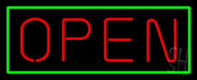 Sign Store N100-1090-clear Open - Horizontal Red Letters With Green Border Clear Backing Neon Sign- 32 x 13 x 1 In.