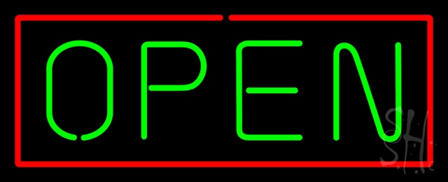 Sign Store N100-1092-clear Open - Horizontal Green Letters With Red Border Clear Backing Neon Sign- 32 x 13 x 1 In.