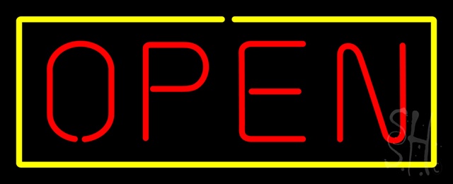 Sign Store N100-1095-clear Open - Yellow Border Red Letters Clear Backing Neon Sign- 32 x 13 x 1 In.