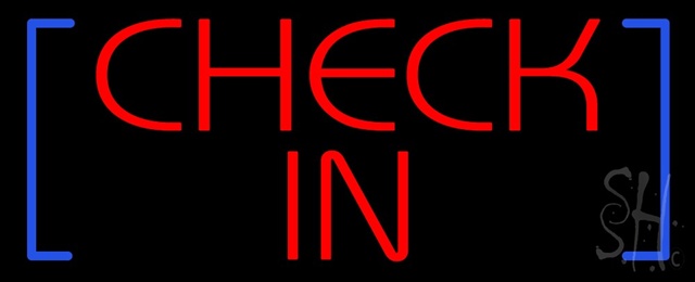 Sign Store N100-1179-clear Check In Clear Backing Neon Sign With Blue Brackets- 32 x 13 x 1 In.