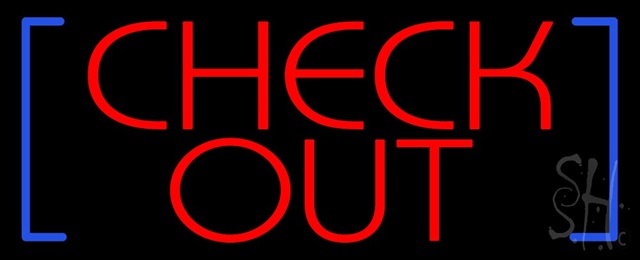 Sign Store N100-1181-clear Red Check Out Clear Backing Neon Sign With Blue Brackets- 32 x 13 x 1 In.