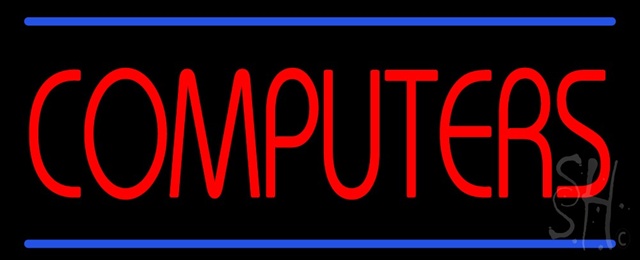 Sign Store N100-1191-clear Red Computers Blue Lines Clear Backing Neon Sign- 32 x 13 x 1 In.