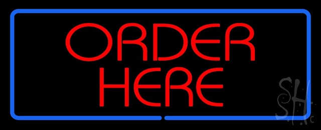 Sign Store N100-1421-clear Order Here Clear Backing Neon Sign With Blue Border- 32 x 13 x 1 In.