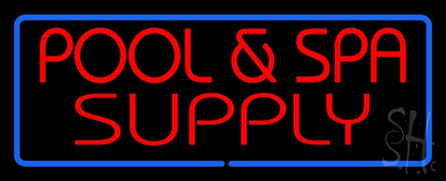 Sign Store N100-1462-clear Red Pool And Spa Supply With Blue Border Clear Backing Neon Sign- 32 x 13 x 1 In.