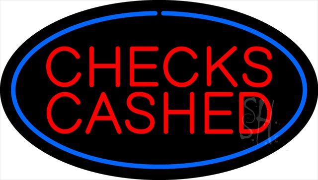 Everything Neon N100-1618 Oval Blue Checks Cashed LED Neon Sign 10 x 24 - inches