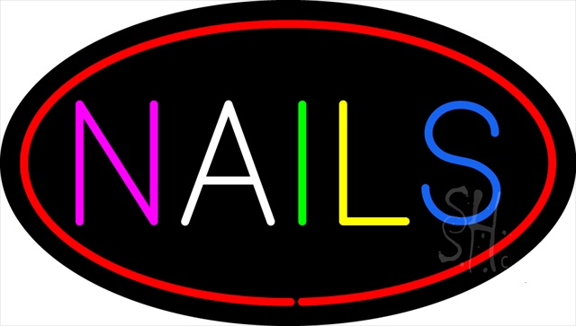 Sign Store N100-1688-clear Multi Colored Nails Oval Red Clear Backing Neon Sign- 30 x 17 x 1 In.