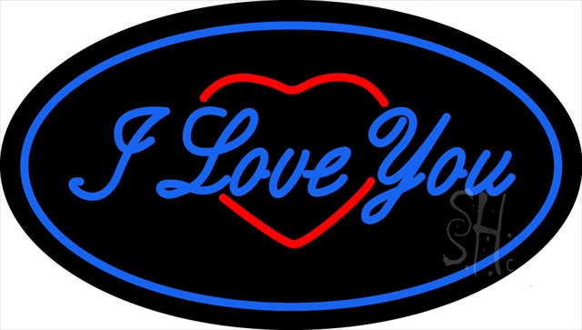 Sign Store N100-1734-clear I Love You Logo Oval Blue Clear Backing Neon Sign- 30 x 17 x 1 In.