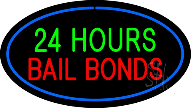 Sign Store N100-1817-clear 24 Hours Bail Bonds Oval Blue Clear Backing Neon Sign- 30 x 17 x 1 In.