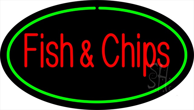 Sign Store N100-1856-clear Oval Fish & Chips Green Border Clear Backing Neon Sign- 30 x 17 x 1 In.