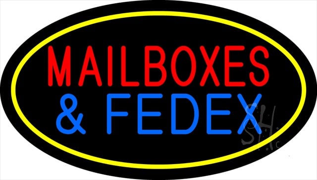 Sign Store N100-1881-clear Mail Boxes And Fedex Oval Yellow Clear Backing Neon Sign- 30 x 17 x 1 In.