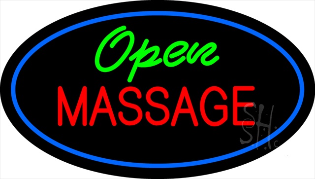 Sign Store N100-1883-clear Green Open Red Massage Oval Blue Clear Backing Neon Sign- 30 x 17 x 1 In.