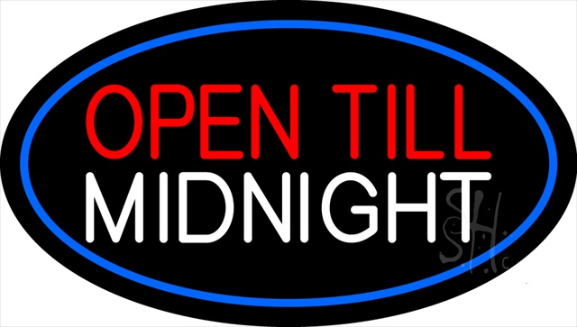Sign Store N100-1909-clear Open Till Midnight Oval Blue Clear Backing Neon Sign- 30 x 17 x 1 In.