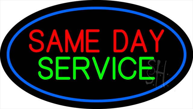 Sign Store N100-1932-clear Same Day Service Oval Blue Border Clear Backing Neon Sign- 30 x 17 x 1 In.