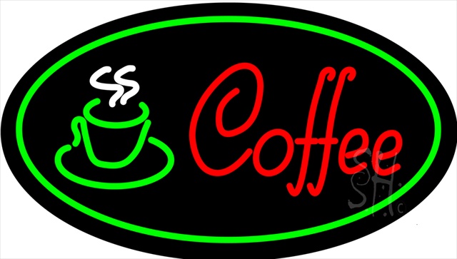 Sign Store N100-1999-clear Red Coffee Logo With Green Border Clear Backing Neon Sign- 30 x 17 x 1 In.