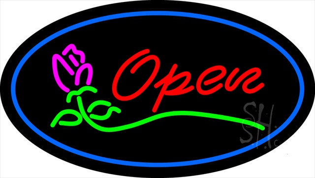 Sign Store N100-2009-clear Oval Open Rose Blue Border Clear Backing Neon Sign- 30 x 17 x 1 In.