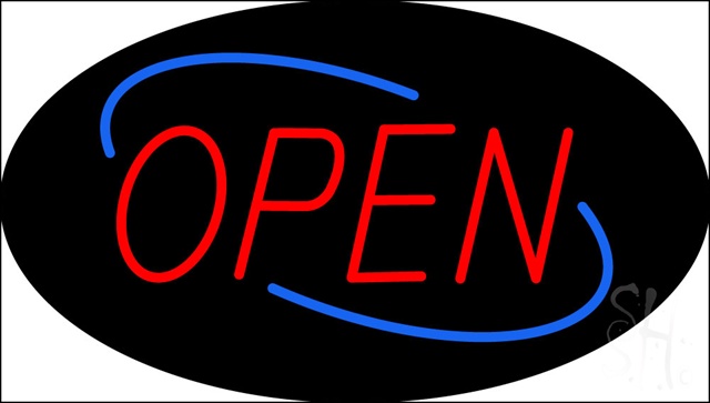 Sign Store N100-2592-clear Open Deco Style Red Letters With Blue Oval Border Clear Backing Neon Sign- 30 x 17 x 1 In.
