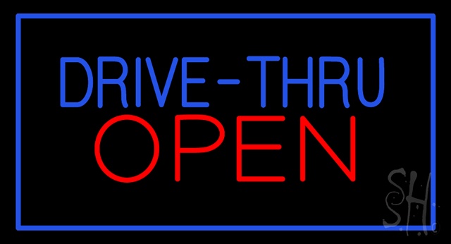 Sign Store N100-2612-clear Blue Drive-Thru Red Open Animated Clear Backing Neon Sign- 37 x 20 x 1 In.