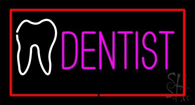 Sign Store N100-2636-clear Pink Dentist White Tooth Red Border Animated Clear Backing Neon Sign- 37 x 20 x 1 In -  The Sign Store