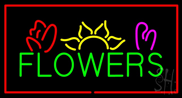 Sign Store N100-2643-clear Green Flowers Logo With Red Border Clear Backing Neon Sign- 37 x 20 x 1 In -  The Sign Store