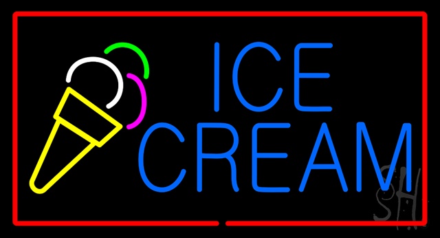 Sign Store N100-2655-clear Blue Ice Cream With Red Border Animated Clear Backing Neon Sign- 37 x 20 x 1 In.