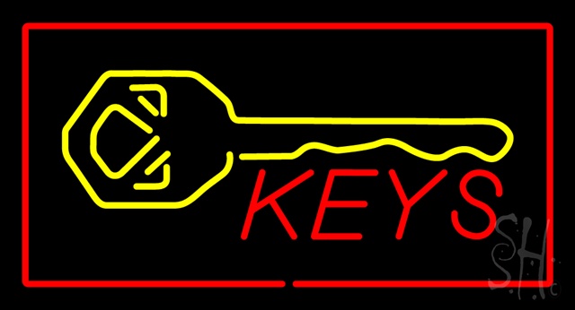 Sign Store N100-2661-clear Keys Logo Rectangle Red Clear Backing Neon Sign- 37 x 20 x 1 In.