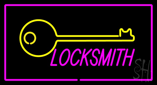 Sign Store N100-2664-clear Locksmith Logo Rectangle Purple Clear Backing Neon Sign- 37 x 20 x 1 In.