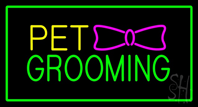 Sign Store N100-2673-clear Pet Grooming Logo Rectangle Green Clear Backing Neon Sign- 37 x 20 x 1 In.
