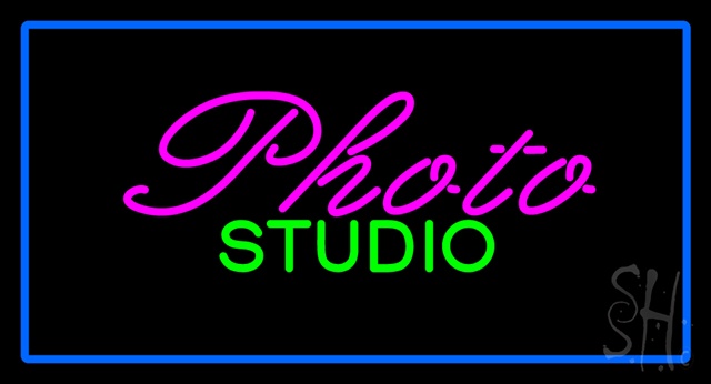 Sign Store N100-2674-clear Photo Studio Blue Rectangle Clear Backing Neon Sign- 37 x 20 x 1 In.