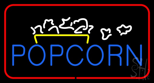 Sign Store N100-2676-clear Popcorn Logo Red Rectangle Clear Backing Neon Sign- 37 x 20 x 1 In.