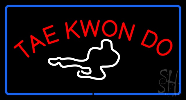 Sign Store N100-2686-clear Tae Kwon Do Logo Rectangle Blue Clear Backing Neon Sign- 37 x 20 x 1 In.