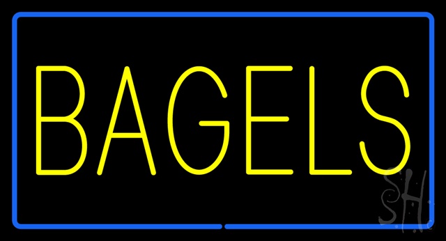 Sign Store N100-2693-clear Yellow Bagels Rectangle With Blue Border Clear Backing Neon Sign- 37 x 20 x 1 In.