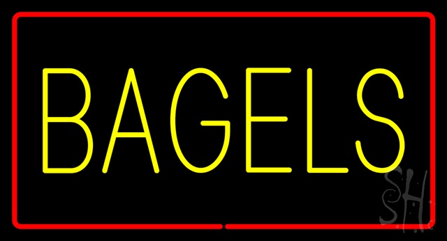 Sign Store N100-2694-clear Yellow Bagels Rectangle With Red Border Clear Backing Neon Sign- 37 x 20 x 1 In.